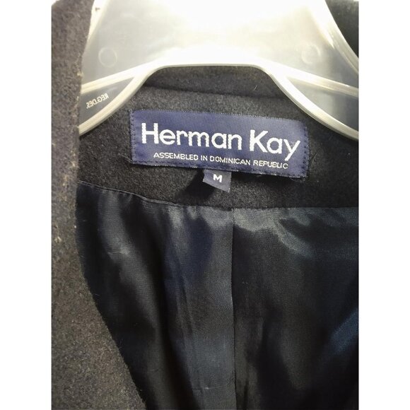 Herman Kay Womens Wool Blend Peacoat Size M Double-Breasted Black - Picture 2 of 7